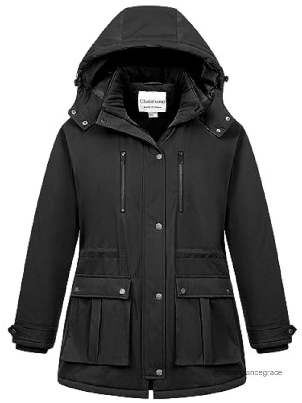 Plus Size Winter Parka Coat Fleece Lined Waterproof Insulated Detachable Hood